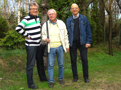 Werner Christen und Hans "Bibi" Bichler (Storyville Jazzband) und Gerhard Blaboll beim Radiointerview